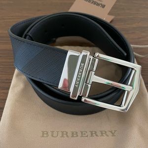 Check and Leather Burberry Belt